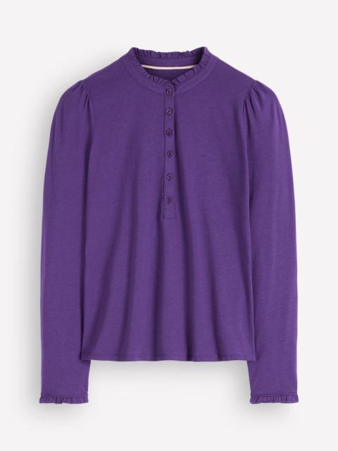 BODEN Supersoft Frill Henley Top-Calla Lilly Purple
