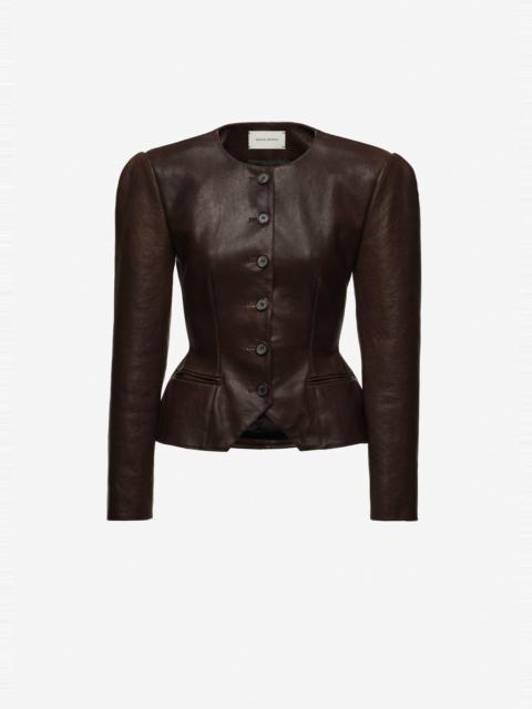 MAGDA BUTRYM Fitted leather peplum jacket in brown