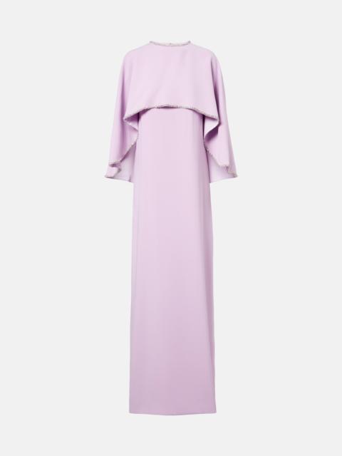 COSTARELLOS Crystal-embellished caped gown
