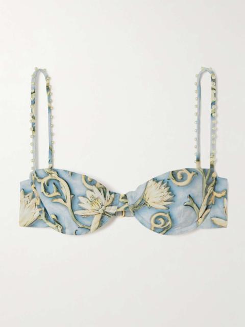 Agua by Agua Bendita Magdalena Soledad faux pearl-embellished floral-print recycled underwired bikini top Blue