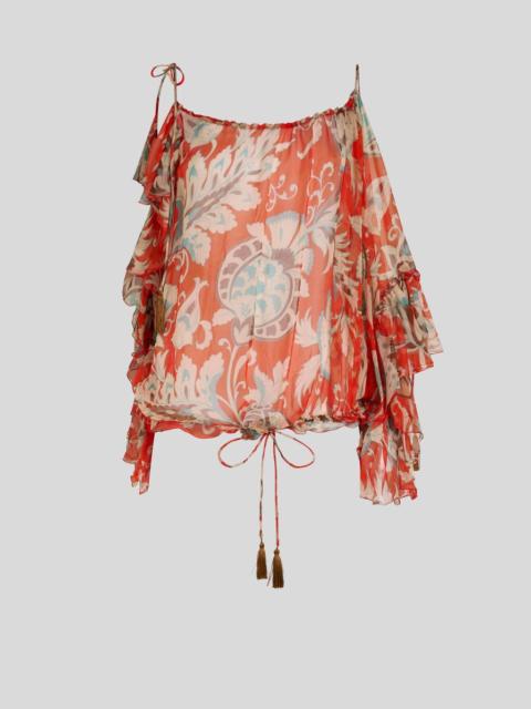 Etro ONE-SLEEVED SILK TOP WITH FLORAL MOTIF