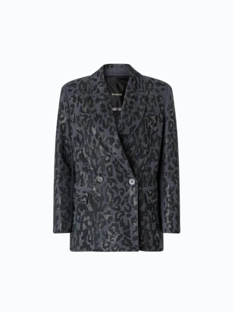 PINKO DOUBLE-BREASTED JACKET WITH RHINESTONES AND JAGUAR MOTIF