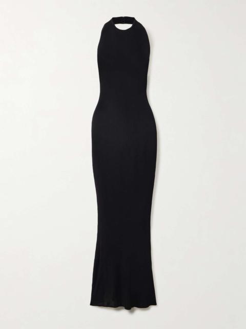 NILI LOTAN Gertrude ribbed-knit halterneck maxi dress Black