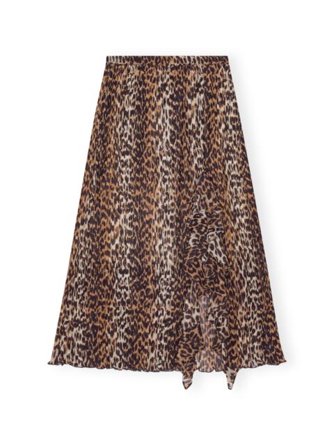 LEOPARD PLEATED GEORGETTE MIDI FLOUNCE SKIRT