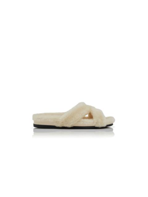 Cream Shearling Open Toe Flat Mules