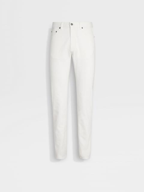 WHITE RINSE-WASHED STRETCH COTTON ROCCIA JEANS