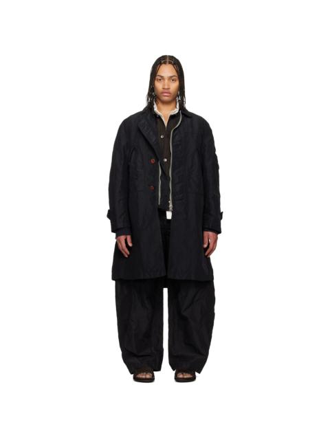 sacai Black Treated Nylon Twill Coat