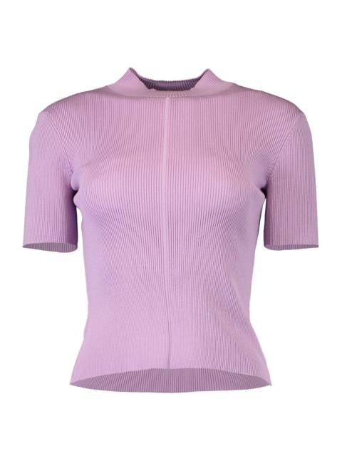 Oscar de la Renta Short Sleeve Mock Neck Ribbed Pullover