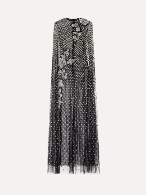 Oscar de la Renta CRYSTAL GRID FLORAL EMBROIDERED CAFTAN