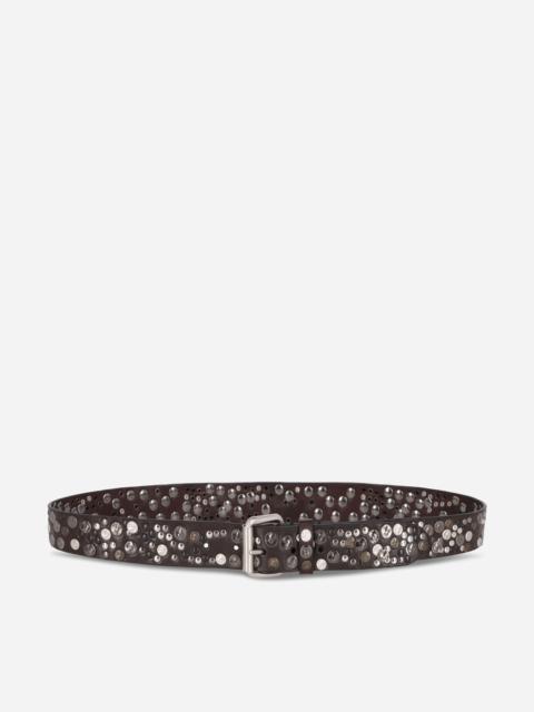 Dries Van Noten Studded Leather Belt Dark Brown