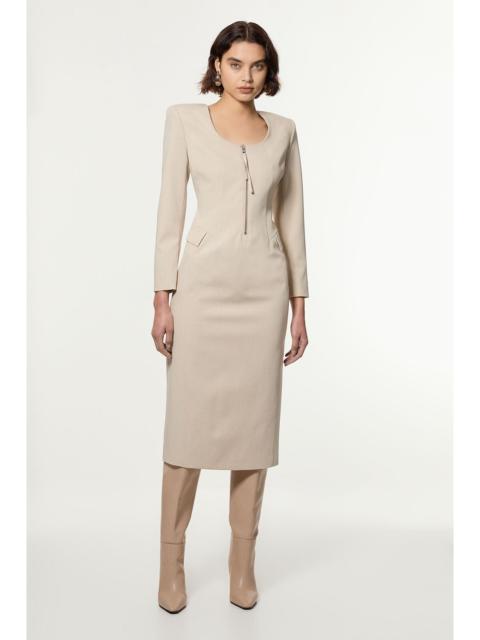 KAREN MILLEN Tailored Viscose Zip Through Multi Stitch Midi Dress