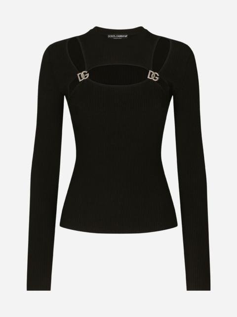 Ribbed viscose sweater with DG details