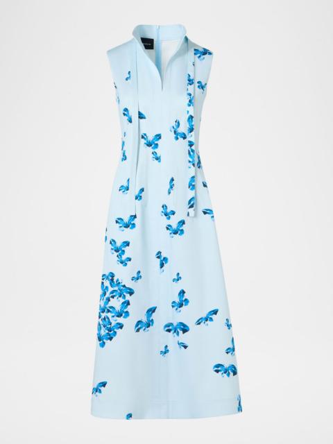 AKRIS Exclusive Butterfly-Print Cotton Sleeveless Midi Shirtdress