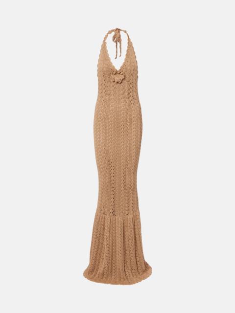 ELIE SAAB Floral-appliqué crochet cotton maxi dress