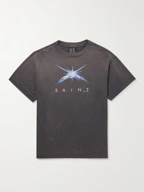 SAINT M×××××× Distressed Printed Cotton-Jersey T-Shirt