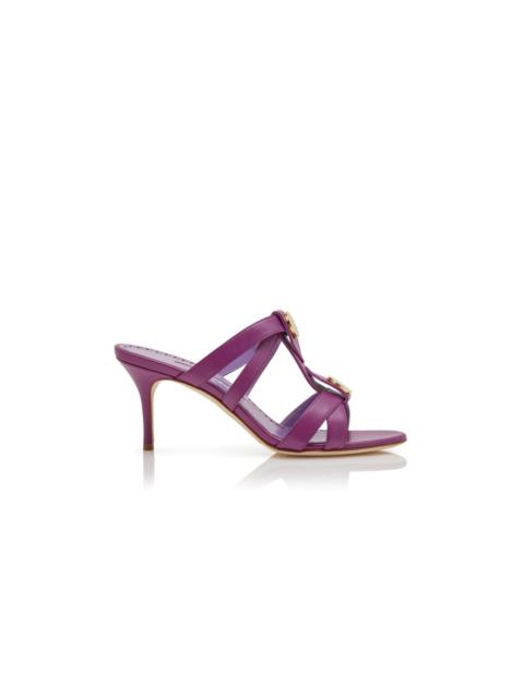 Manolo Blahnik Purple Nappa Leather T-Bar Mules