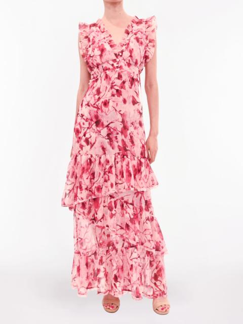 Marchesa PLEATED CHIFFON MAXI DRESS