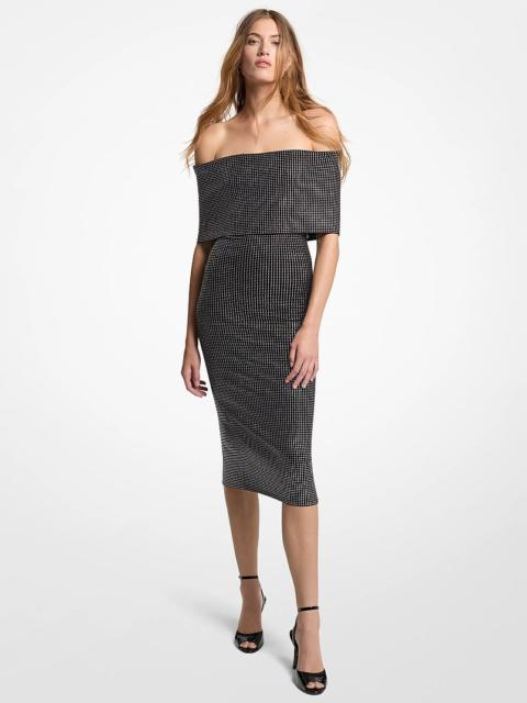 MICHAEL KORS Studded Stretch Viscose Off-The-Shoulder Dress