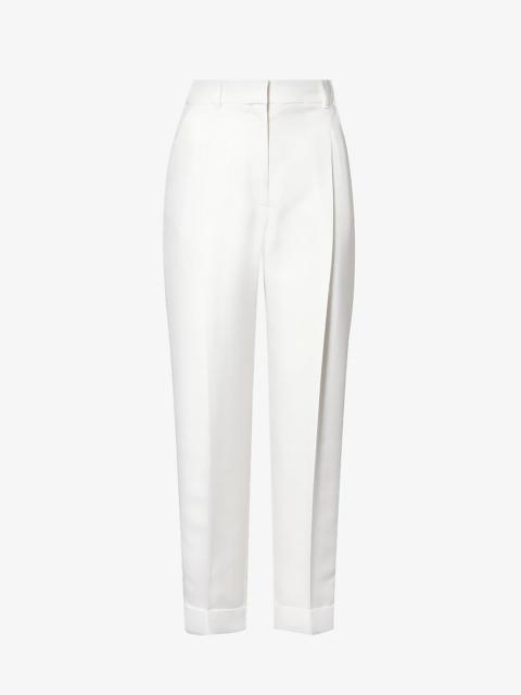Folded-hems tapered-leg mid-rise woven trousers