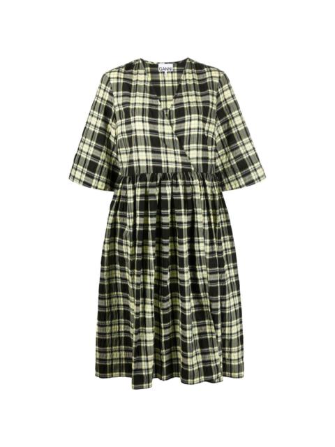 seersucker check midi dress