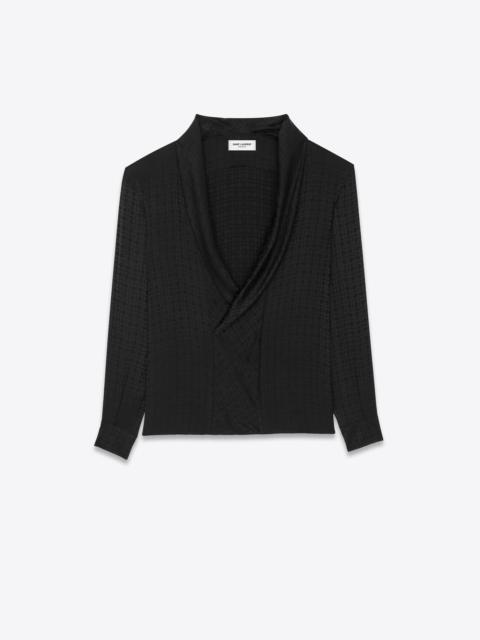 SAINT LAURENT shawl-collar blouse in matte and shiny silk