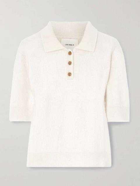 LISA YANG Carolyn brushed-organic cashmere polo shirt Cream