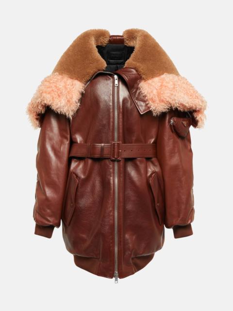 Prada Mohair and shearling-trimmed leather coat