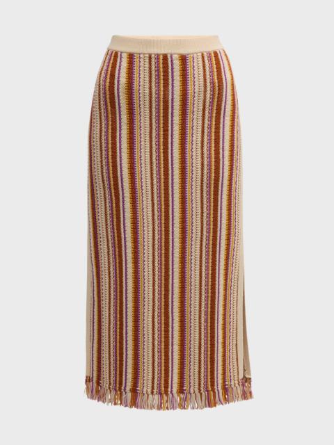 Vanessa Bruno Cypres Striped Fringe-Trim Knit Midi Skirt