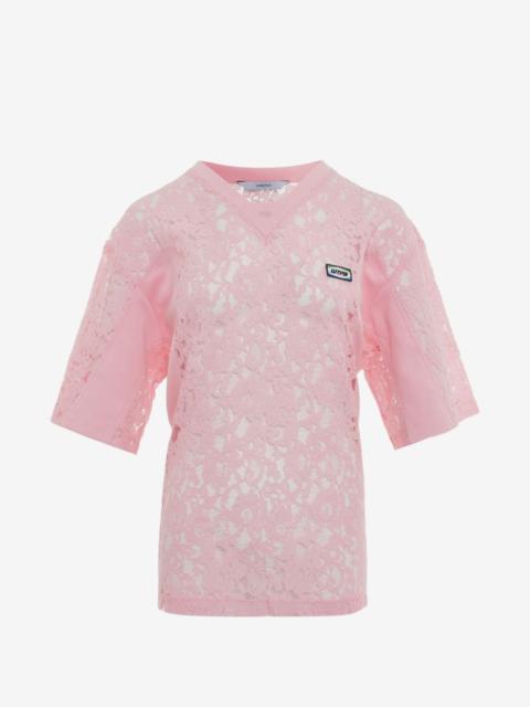 pushBUTTON lace-panelled T-shirt