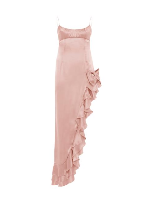 Alessandra Rich LAMINATED SILK EVENING DRESS WITH VOLANT