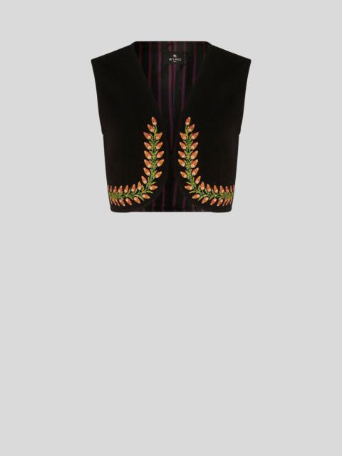 CROPPED WAISTCOAT WITH FOLIAGE EMBROIDERY