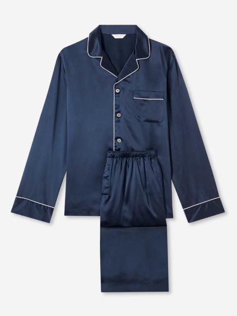 Derek Rose Men's Pyjamas Bailey Silk Satin Navy
