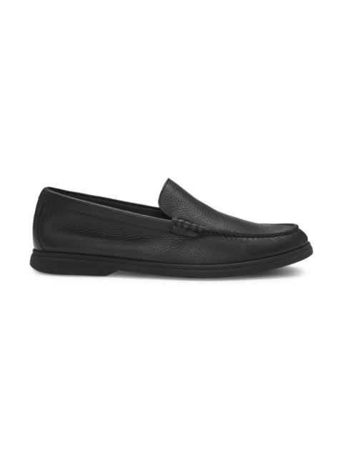 BOSS TUMBLED-LEATHER MOCCASINS WITH LOGO DETAIL