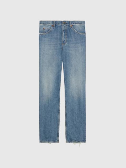 GUCCI Denim pant with embroidery