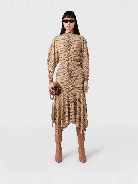 Tiger Print Puff Sleeve Midi Dress