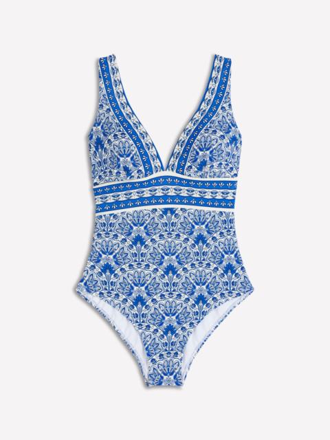 BODEN Porto V-neck Swimsuit-Blue, Elaborate Terrace
