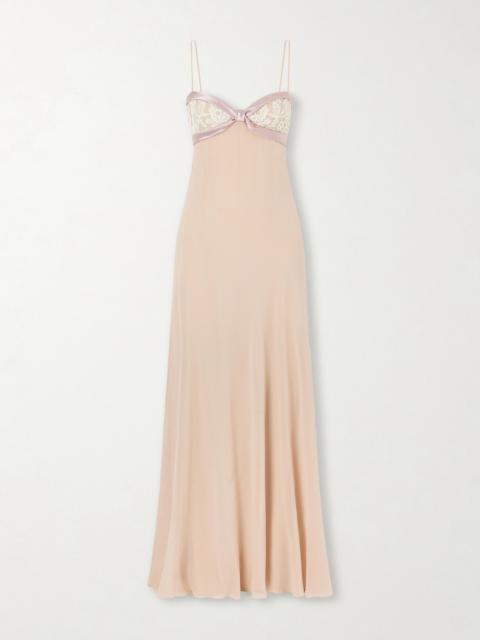 Valentino Lace- And Satin-trimmed Silk-georgette Gown