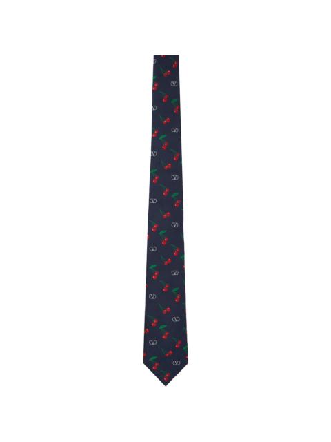 Valentino Navy Silk Jacquard Cherryfic Tie