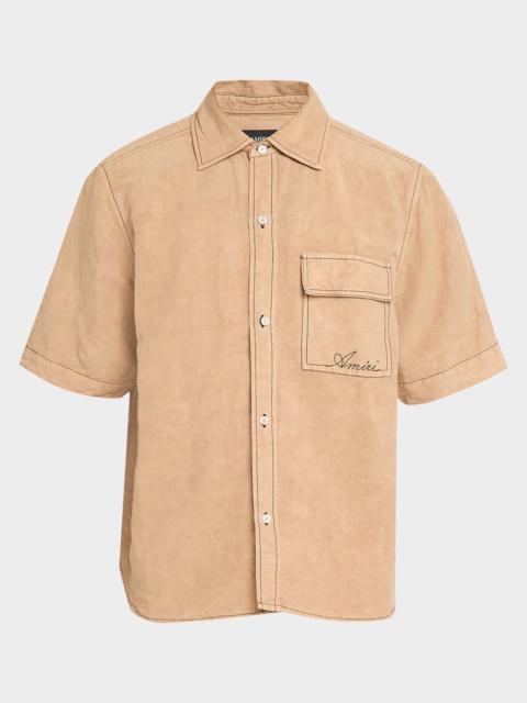 AMIRI Script Logo Linen-Blend Shirt
