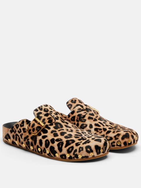 VERONICA BEARD Fern leopard-print calf hair mules