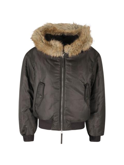 LOW CLASSIC faux-fur trim hooded puffer jacket