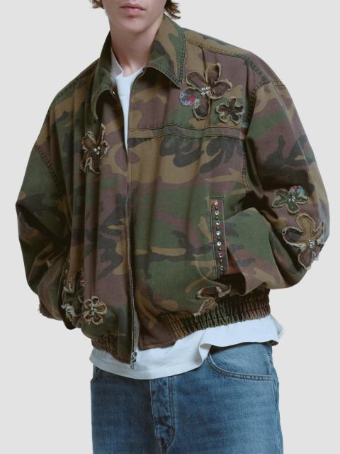 NAHMIAS Men's Floral Patch Crystal Camo Bomber Jacket - Camo
