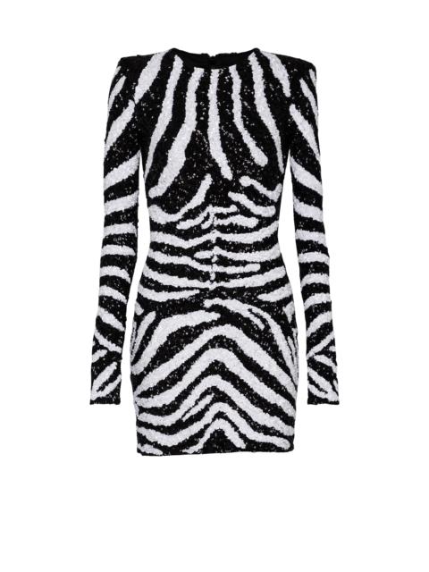 Short two-tone zebra sequin dress