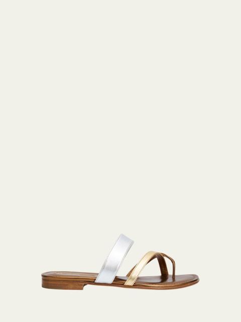 Manolo Blahnik Susa Metallic Leather Crisscross Flat Sandals