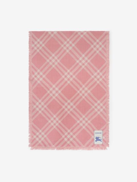 Wide Check Wool Silk Scarf