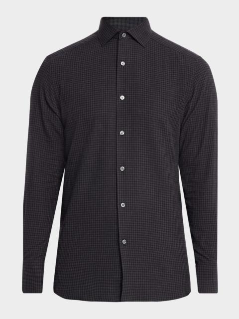 ZEGNA Men's Cotton and Cashmere Check Button-Down Shirt