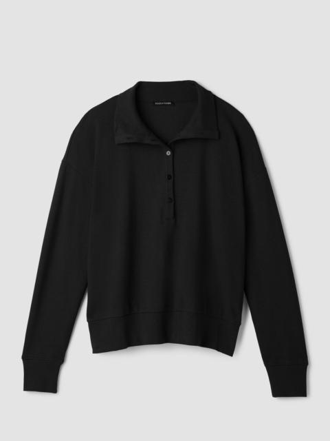 EILEEN FISHER Waffle Cotton Blend Doubleknit High Collar Henley Top