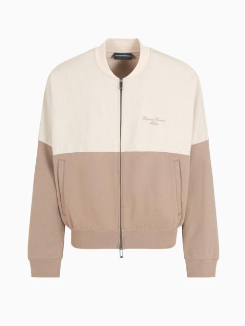 EMPORIO ARMANI ZIP-UP SWEATSHIRT IN NYLON AND FRENCH TERRY JERSEY WITH LOGO EMBROIDERY