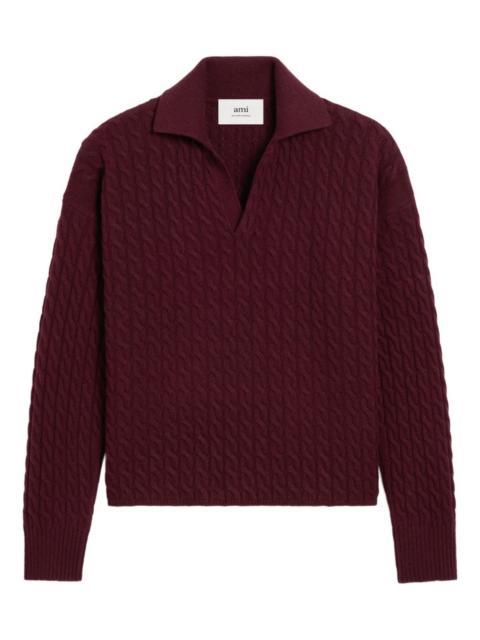 AMI Paris cable-knit wool polo shirt