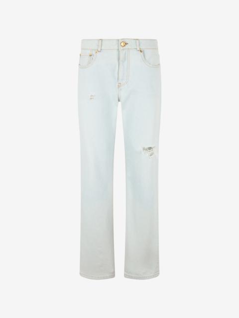 Roberto Cavalli Light-Wash Denim Jeans with Distressed Details